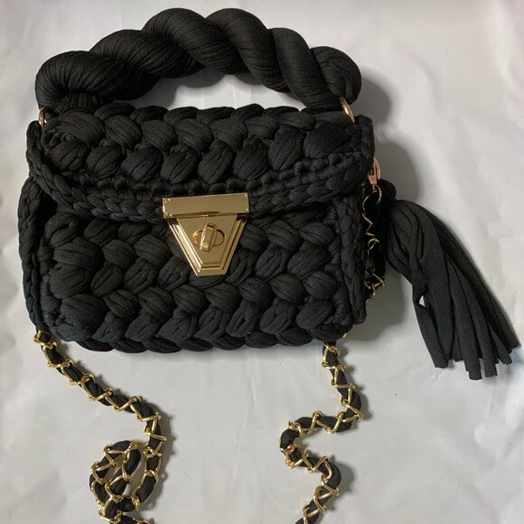 Women's Knit Hand Woven Evening Handbag Black - Picture 2 of 8